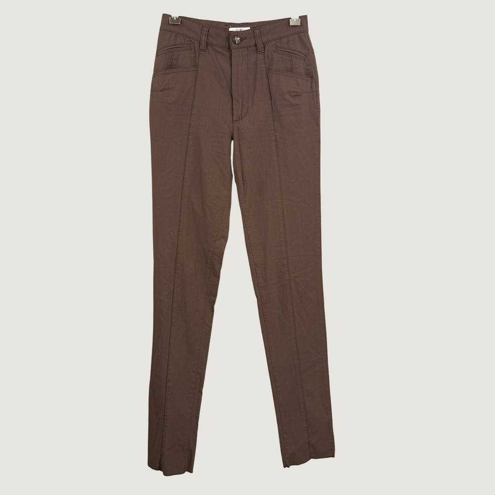 Versace Brown Wool Blend Stretch Pants Italy 34" Inseam Size 26 Unfinished Hem